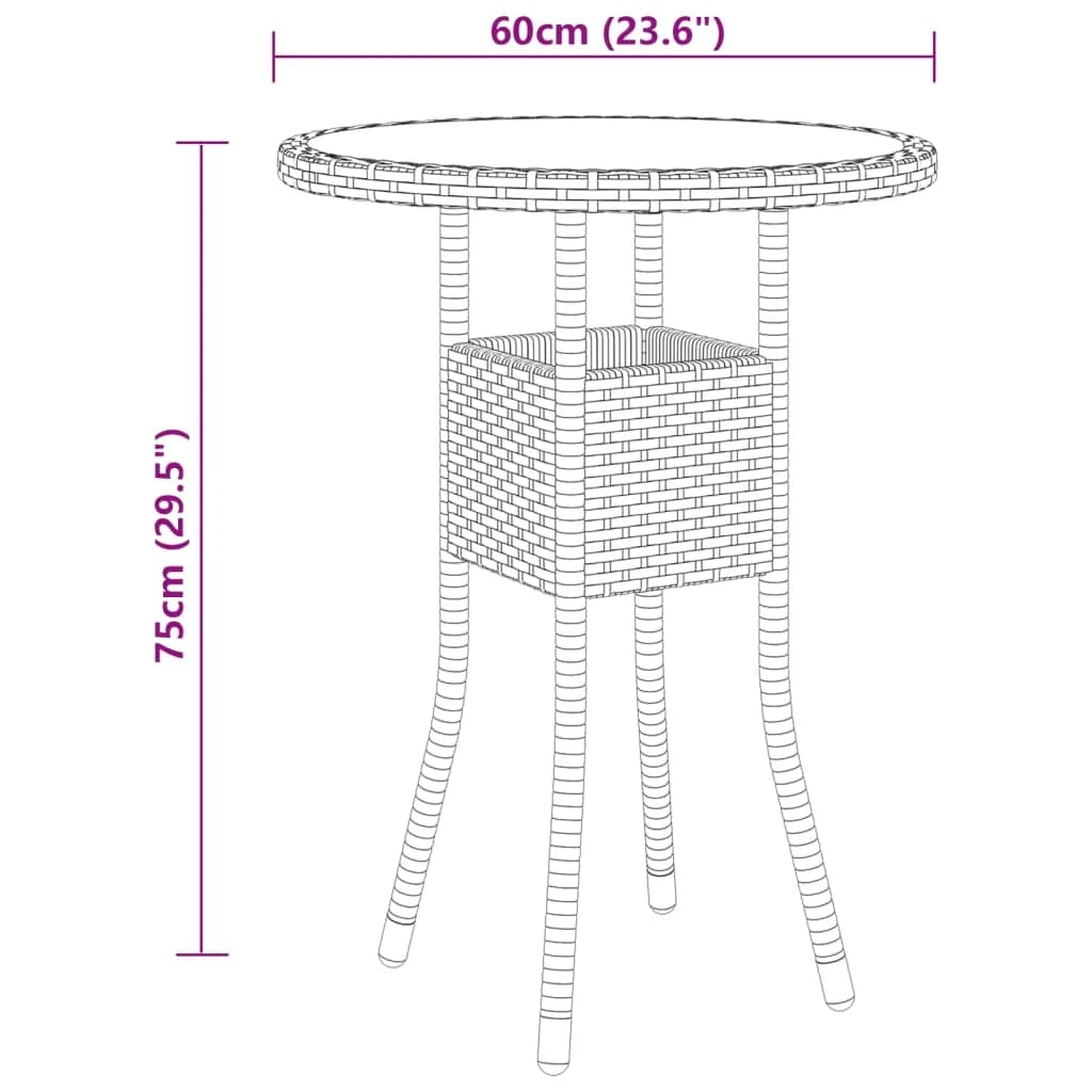 Set Bistrot Giardino 3 pz Polyrattan e Vetro Temperato Marrone - homemem39