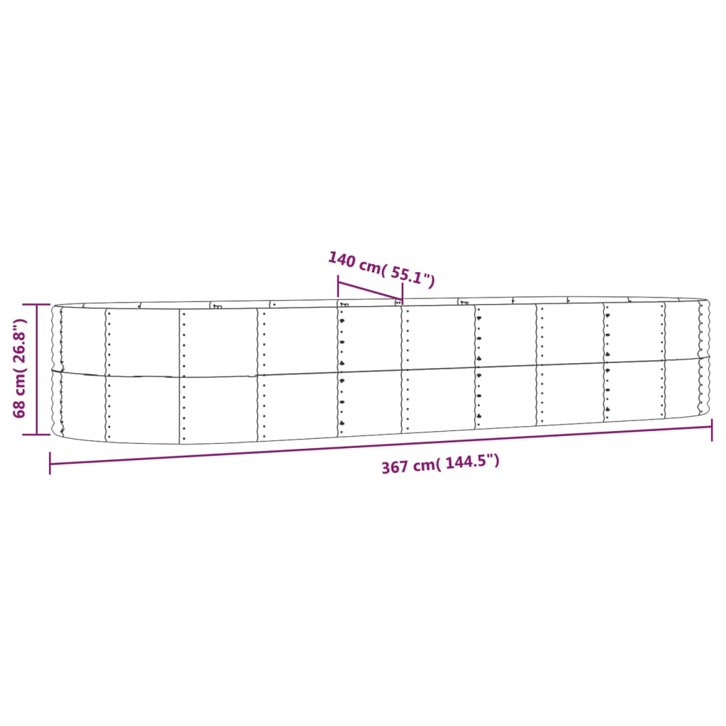 Letto Giardino Acciaio Zincato 367x140x68 cm Marrone | homemem39