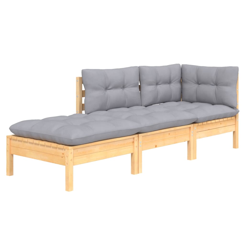 Set Divani da Giardino 3 pz con Cuscini Grigi Massello di Pino - homemem39