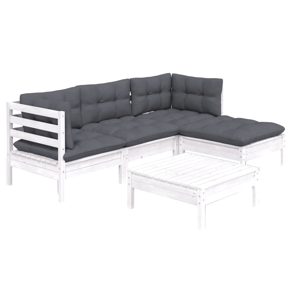 Set Divani da Giardino 5 pz con Cuscini Bianchi Legno di Pino | homemem39