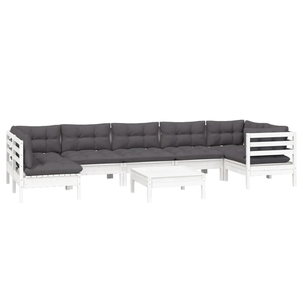 Set Divani da Giardino 8 pz con Cuscini Bianchi Legno di Pino | homemem39