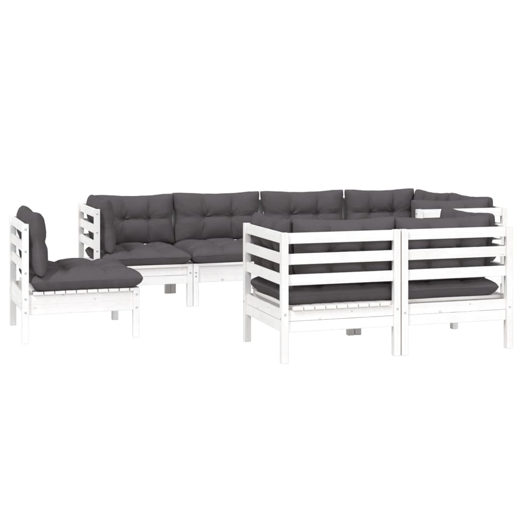 Set Divani da Giardino 8 pz con Cuscini Bianchi Legno di Pino | homemem39