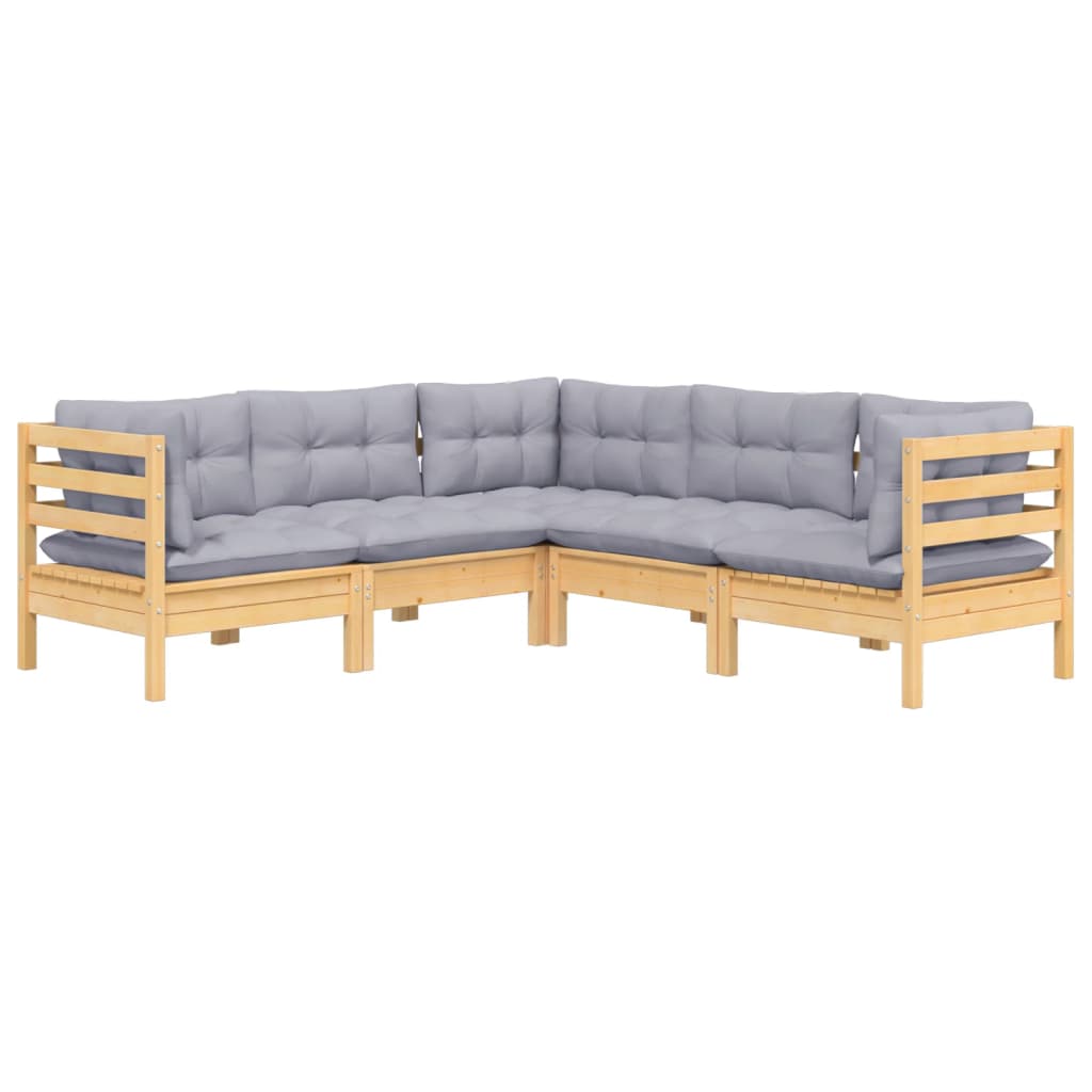 Set Divani da Giardino 5 pz con Cuscini Grigi Massello di Pino | homemem39