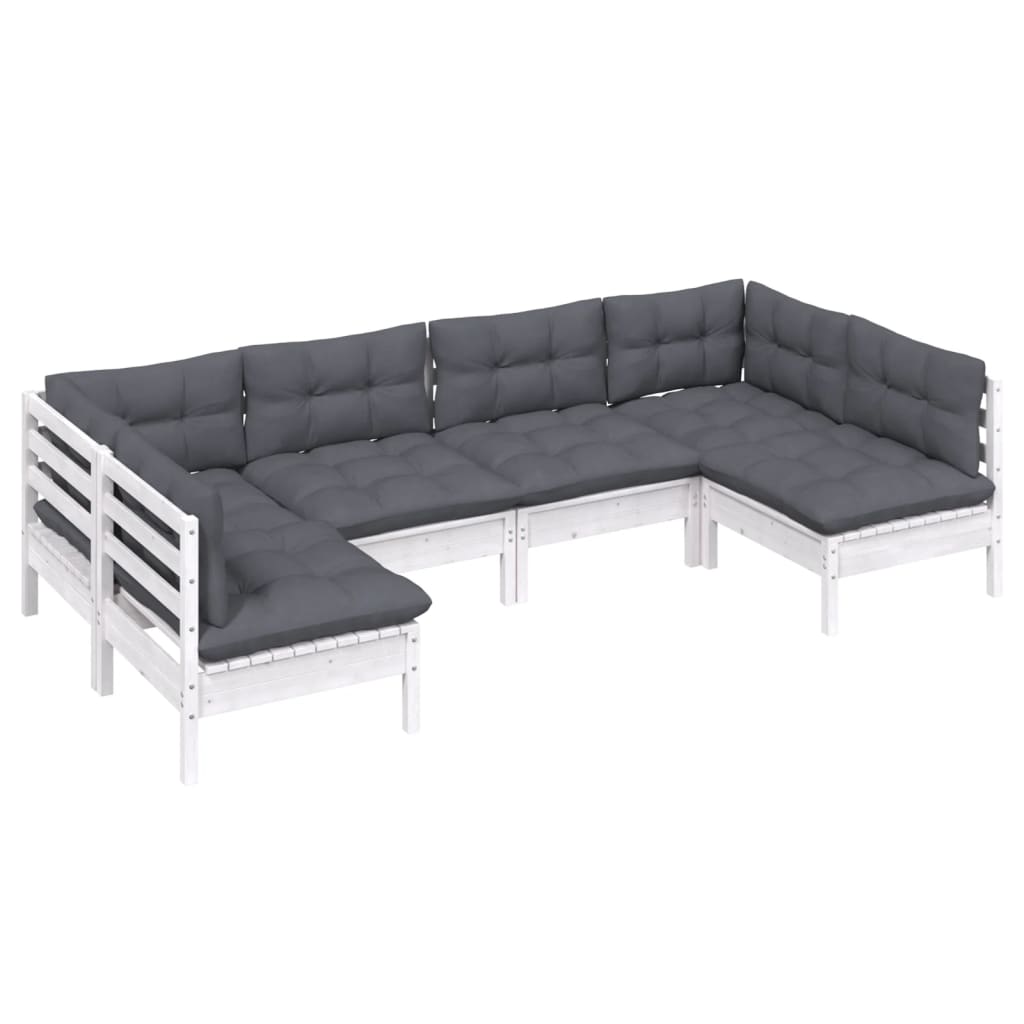 Set Divani da Giardino 6 pz con Cuscini Bianchi Legno di Pino - homemem39