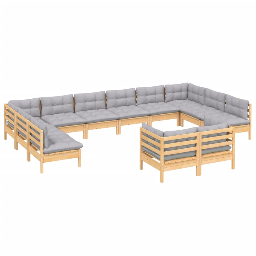 Set Divani da Giardino 12 pz con Cuscini Grigi Massello di Pino | homemem39