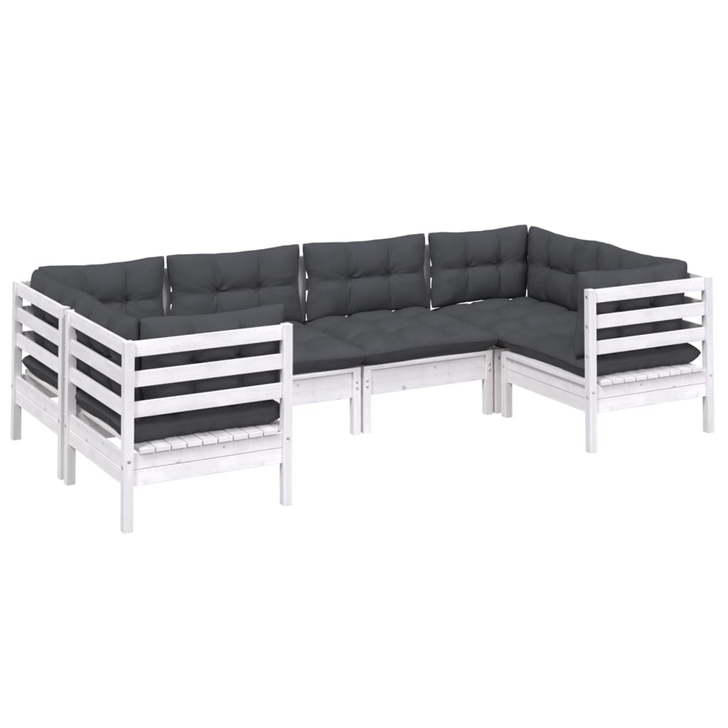 Set Divani da Giardino 6 pz con Cuscini Bianchi Legno di Pino | homemem39