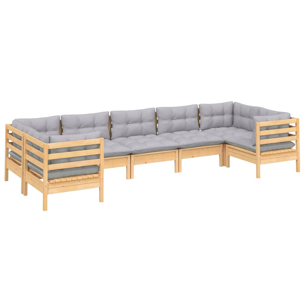 Set Divani da Giardino 7 pz con Cuscini Grigi Massello di Pino | homemem39