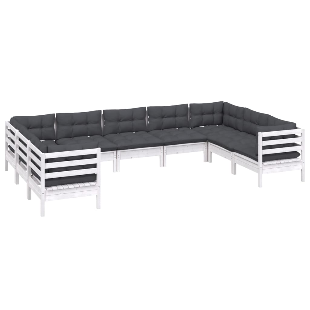 Set Divani da Giardino 9 pz con Cuscini Bianchi Legno di Pino | homemem39