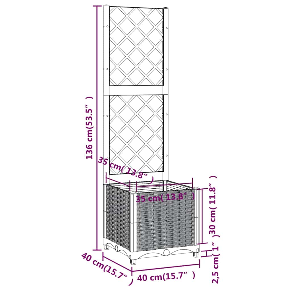 Fioriera da giardino con traliccio blu grigio 40x40x136 cm PP | homemem39