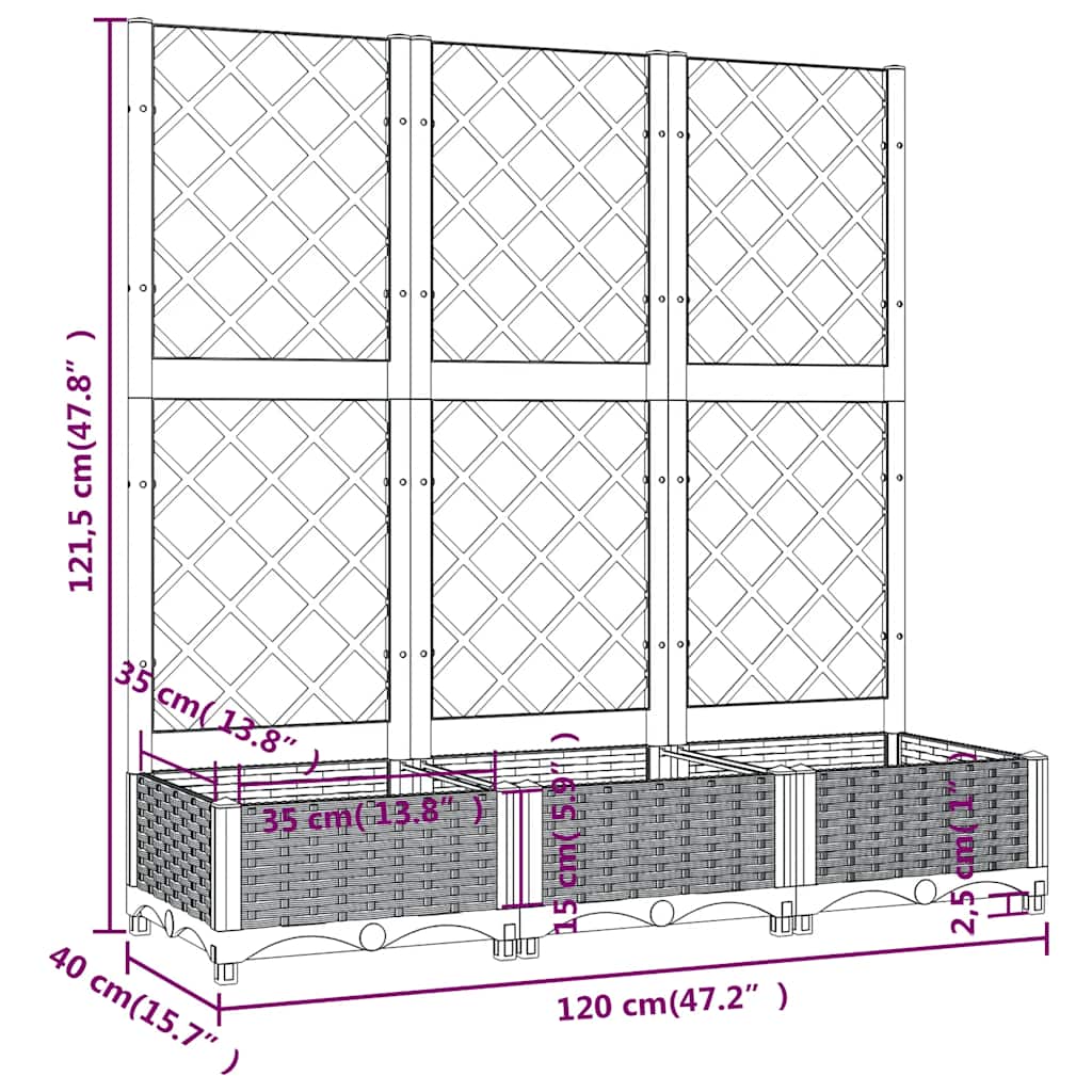 Fioriera da Giardino e Graticcio Grigio Blu 120x40x121,5 cm PP