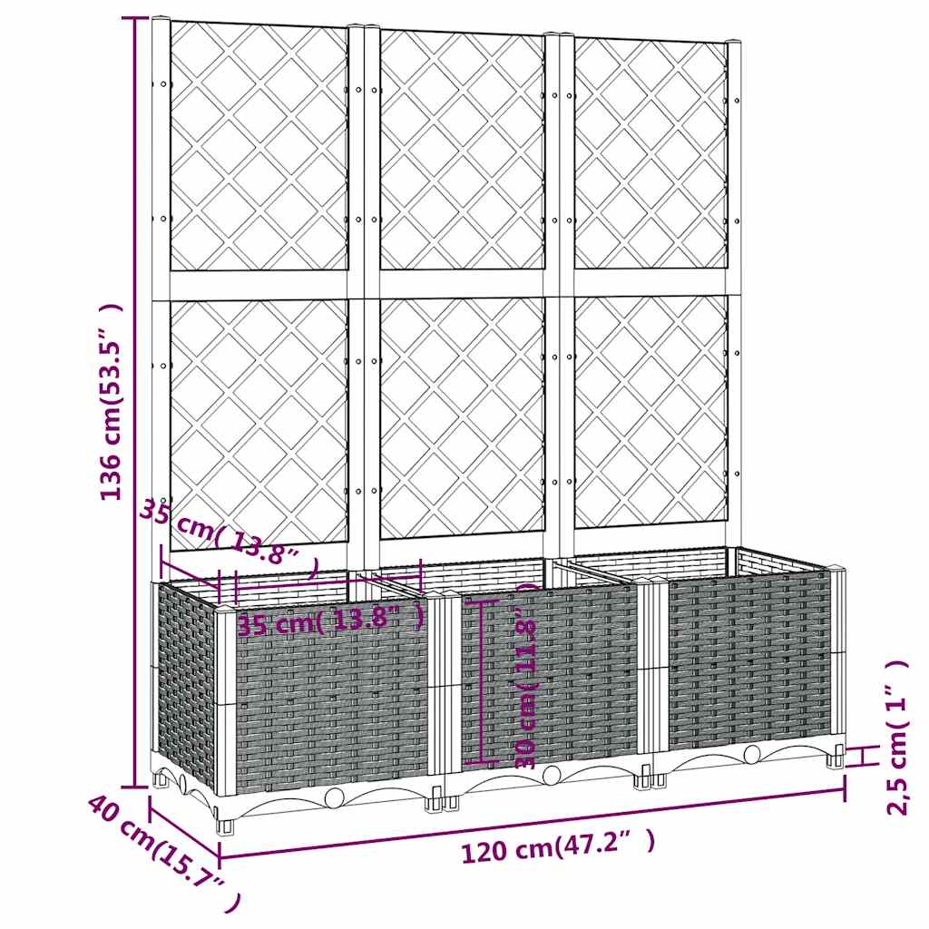Fioriera da Giardino con Graticcio Grigio Blu 120x40x136 cm PP | homemem39
