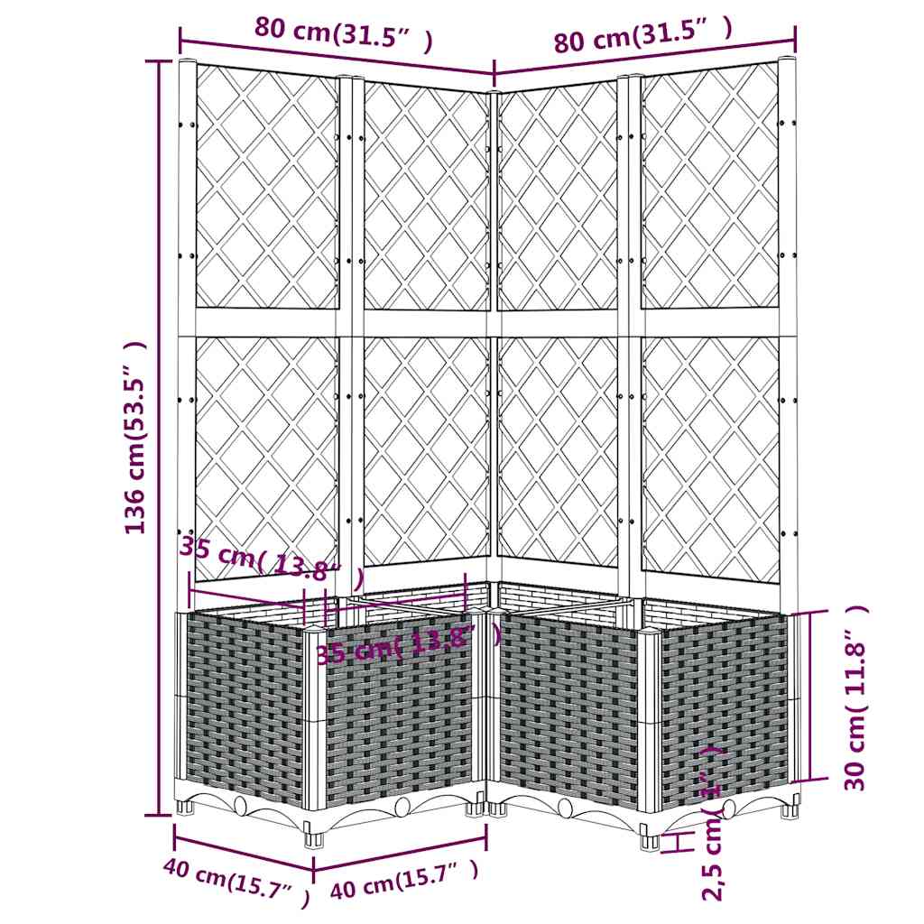 Fioriera da Giardino con Graticcio Grigio Blu 80x80x136 cm PP
