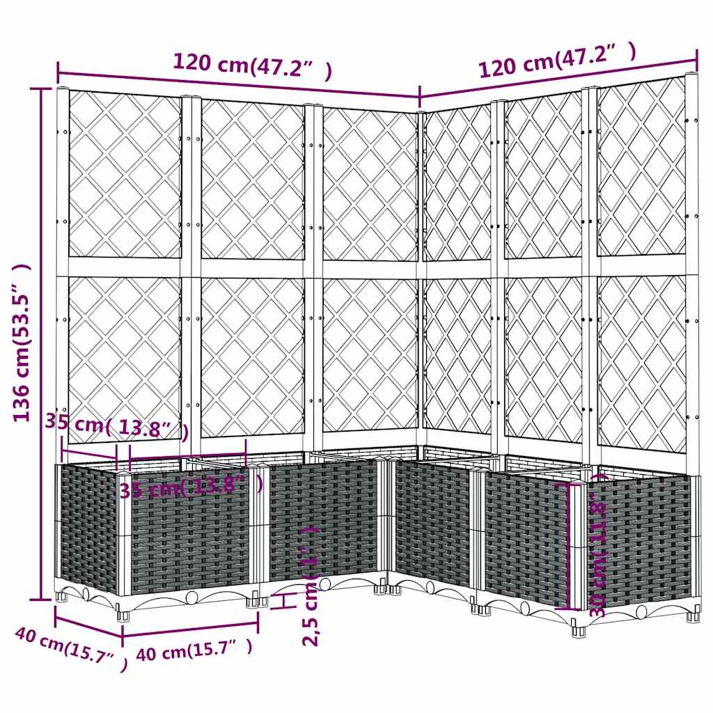 Fioriera da Giardino Graticcio Grigio Blu 120x120x136cm PP