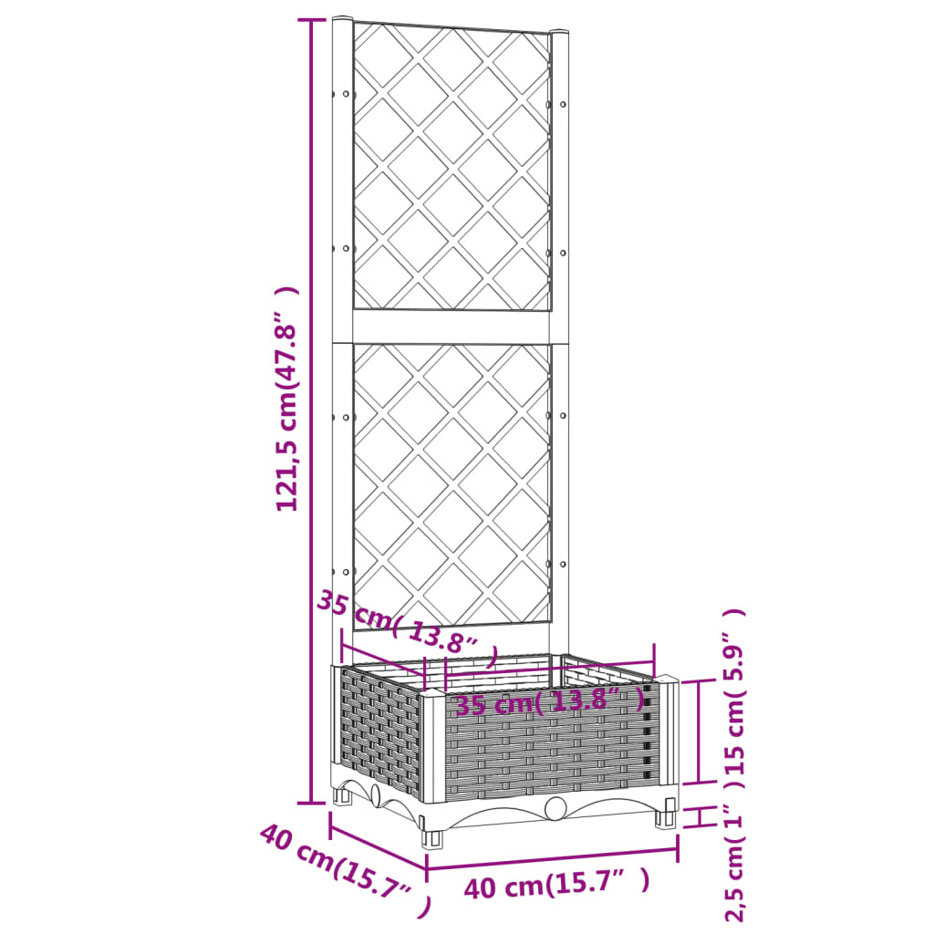 Fioriera da Giardino con Graticcio Marrone 40x40x121,5 cm in PP | homemem39