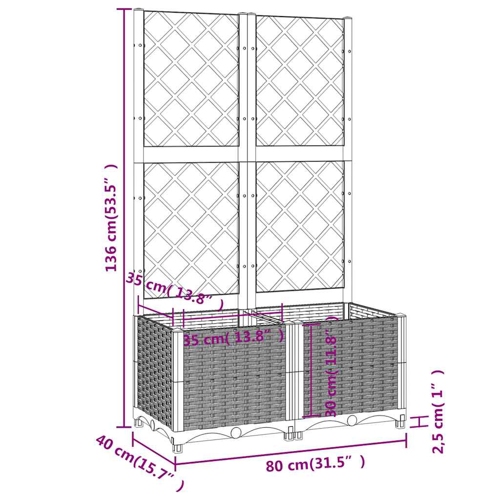 Fioriera da Giardino con Graticcio Marrone 80x40x136 cm in PP | homemem39