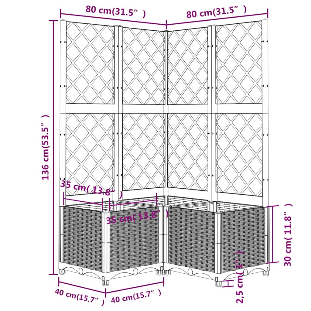 Fioriera da Giardino con Graticcio Nero 80x80x136 cm in PP | homemem39