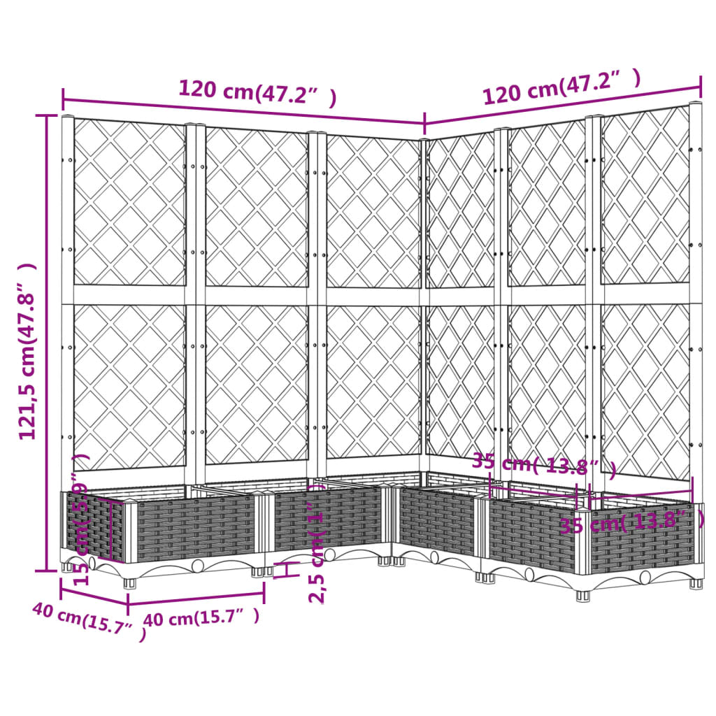 Fioriera da Giardino con Graticcio Nero 120x120x121,5 cm in PP | homemem39