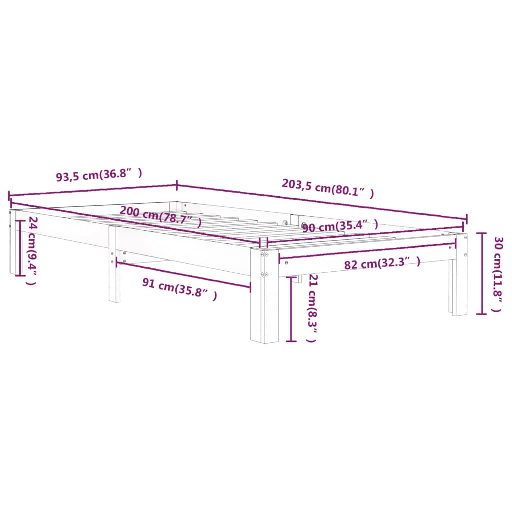 Giroletto in Legno Massello di Pino 90x200 cm | homemem39