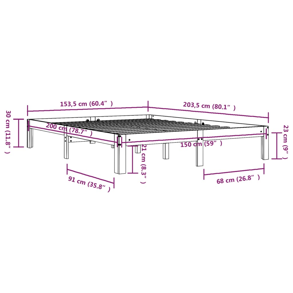 Giroletto Bianco in Legno Massello 150x200 cm King Size | homemem39
