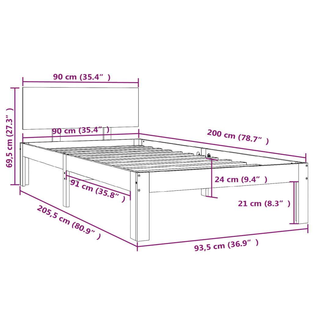 Giroletto Grigio in Legno Massello di Pino 90x200 cm | homemem39