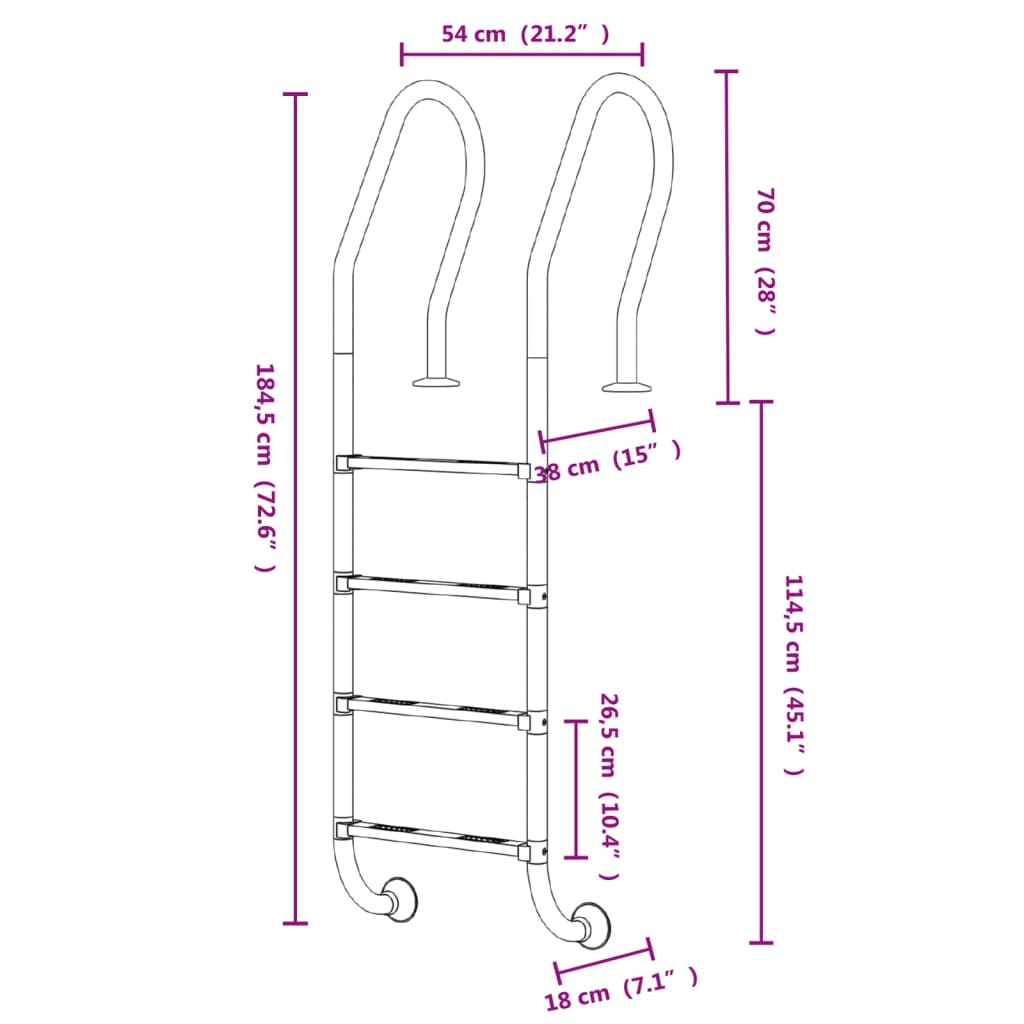 Scala per Piscina 54x38x184,5 cm Acciaio Inox 304 | homemem39