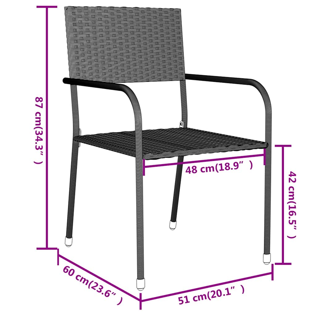 Set Mobili da Pranzo per Giardino 3 pz Polyrattan Nero | homemem39