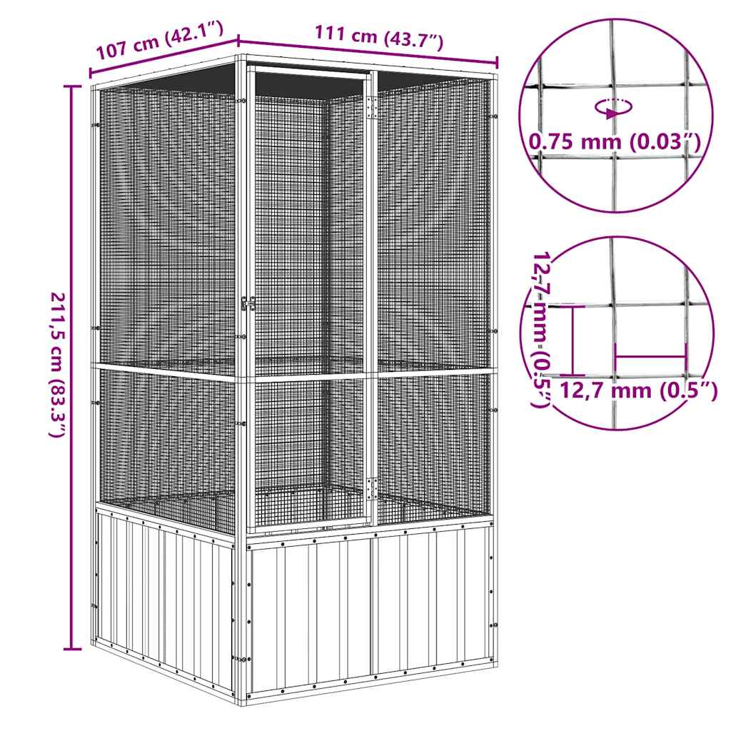 Gabbia per Uccelli Grigia 111x107x211,5 cm Acciaio Zincato | homemem39