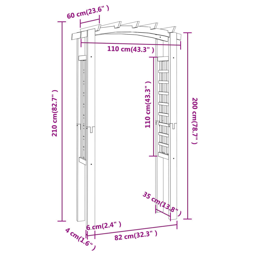 Arco a Traliccio 110x60x210 cm in Pino Massello Impregnato | homemem39