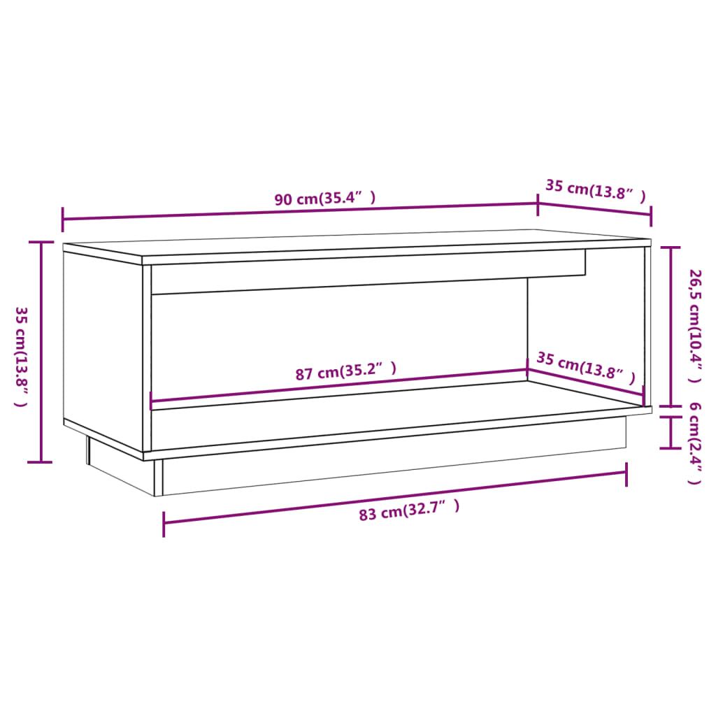 Mobile Porta TV Grigio 90x35x35 cm in Legno Massello di Pino | homemem39