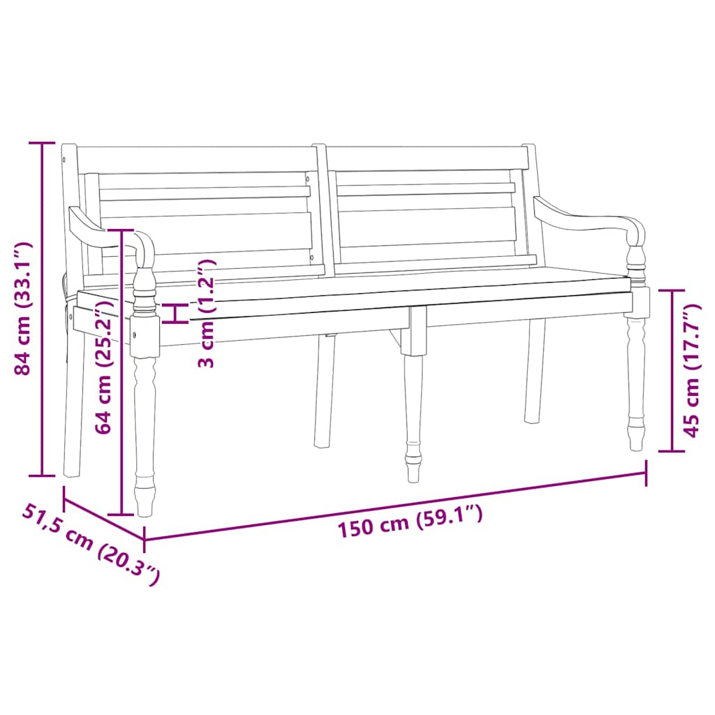 Panchina Batavia con Cuscino 150 cm in Legno Massello di Teak - homemem39