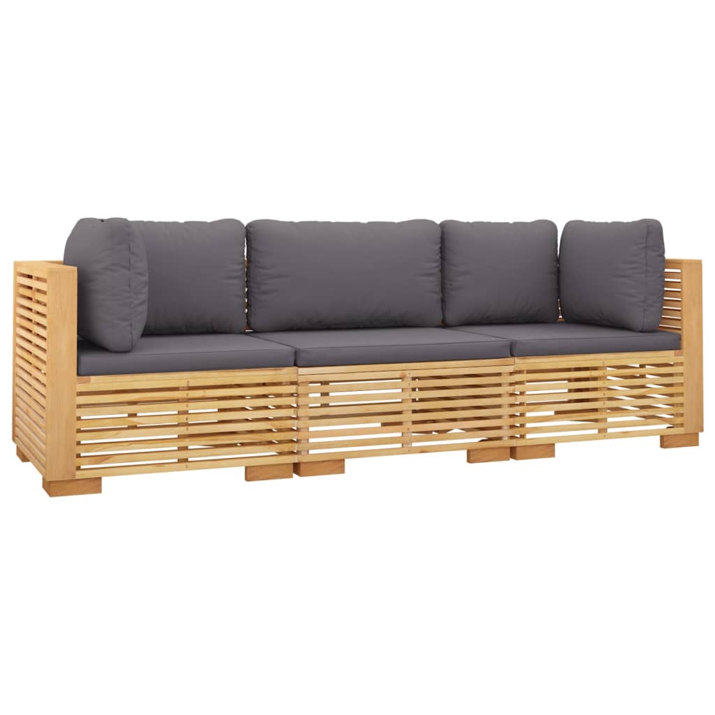 Set Divani da Giardino 3 pz con Cuscini Legno Massello di Teak | homemem39