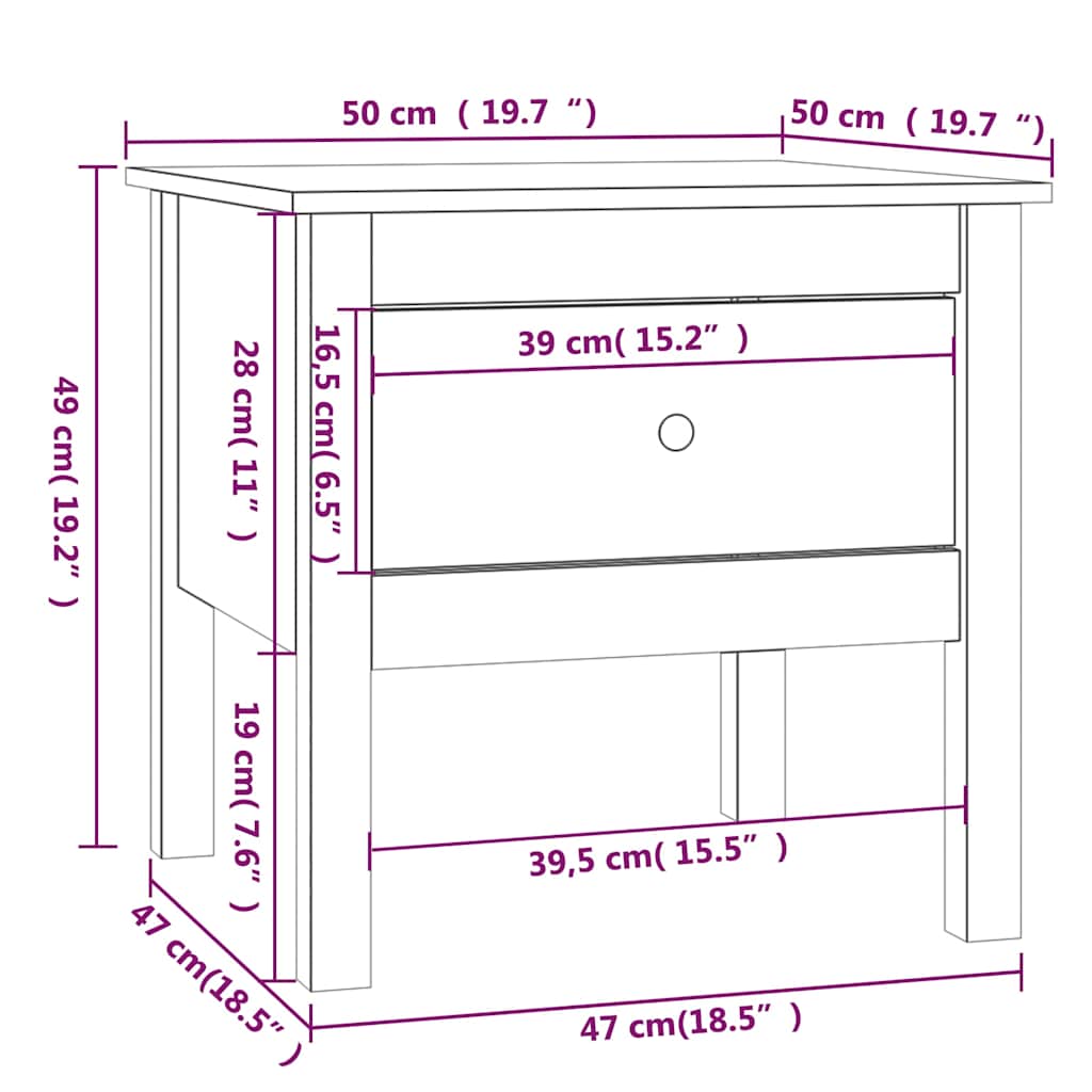 Tavolino Nero 50x50x49 cm Legno Massello di Pino | homemem39