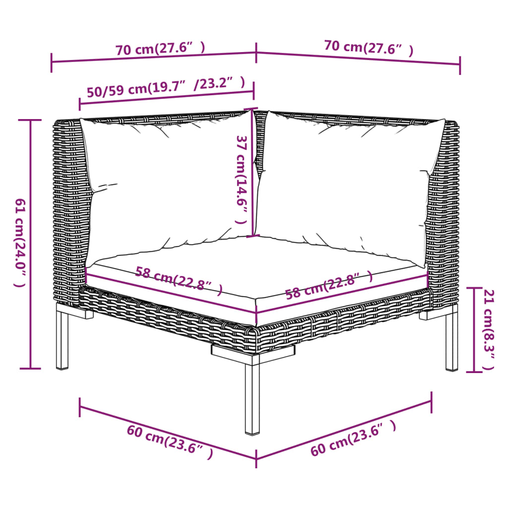 Divani da Giardino 8 pz con Cuscini in Polyrattan Grigio Scuro | homemem39