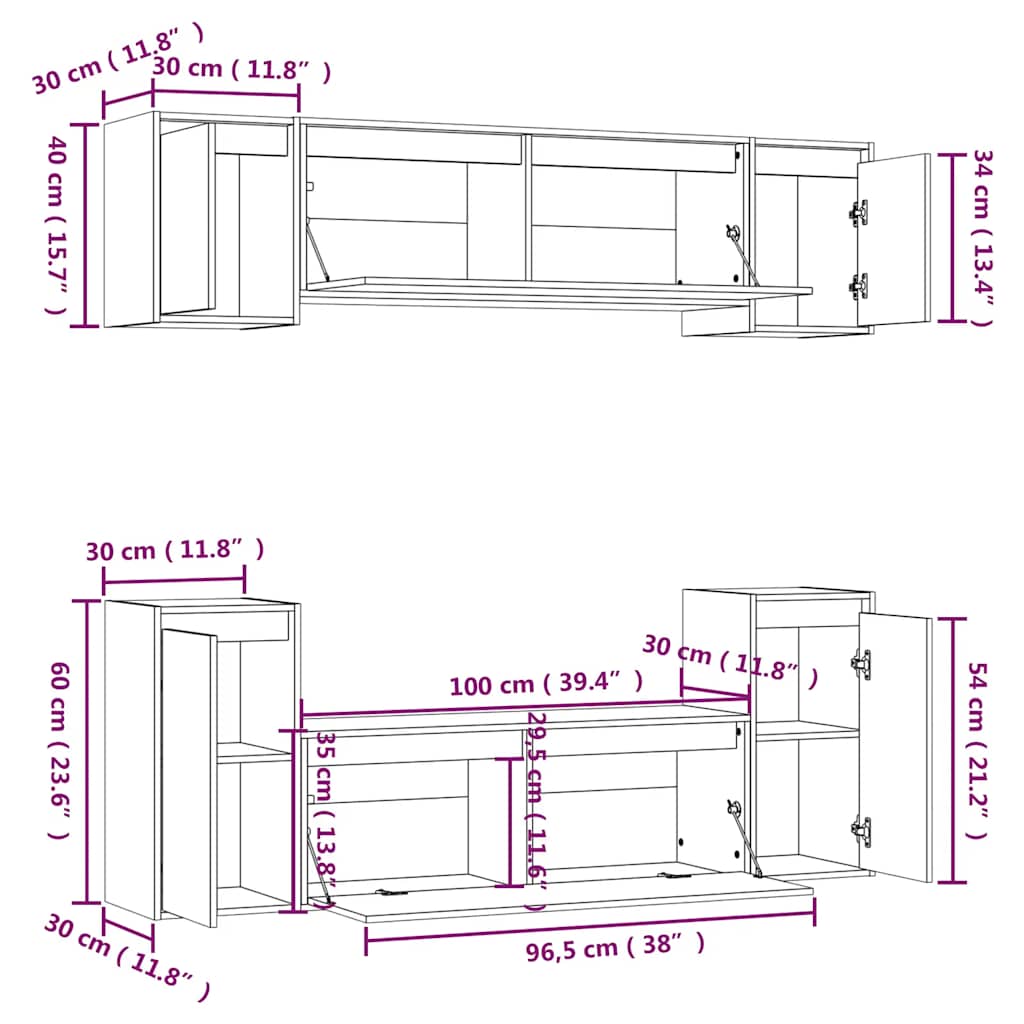 Mobili Porta TV 6 pz Bianchi in Legno Massello di Pino