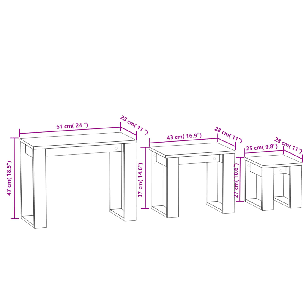 Tavolini Impilabili 3 pz Grigio Sonoma in Legno Multistrato | homemem39