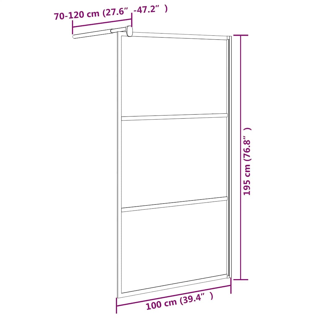 Parete Doccia Walk in 100x195cm Vetro Semi Smerigliato ESG Nero | homemem39