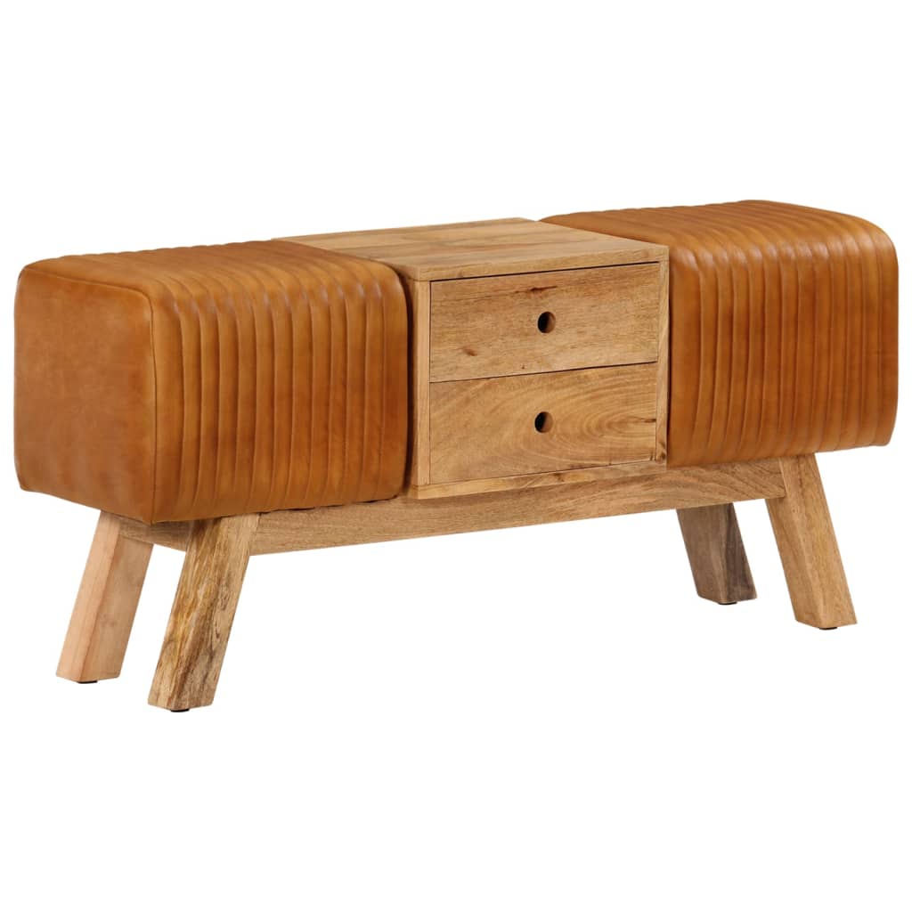 Panca Bok Marrone 107cm Vera Pelle di Capra e Massello di Mango - homemem39