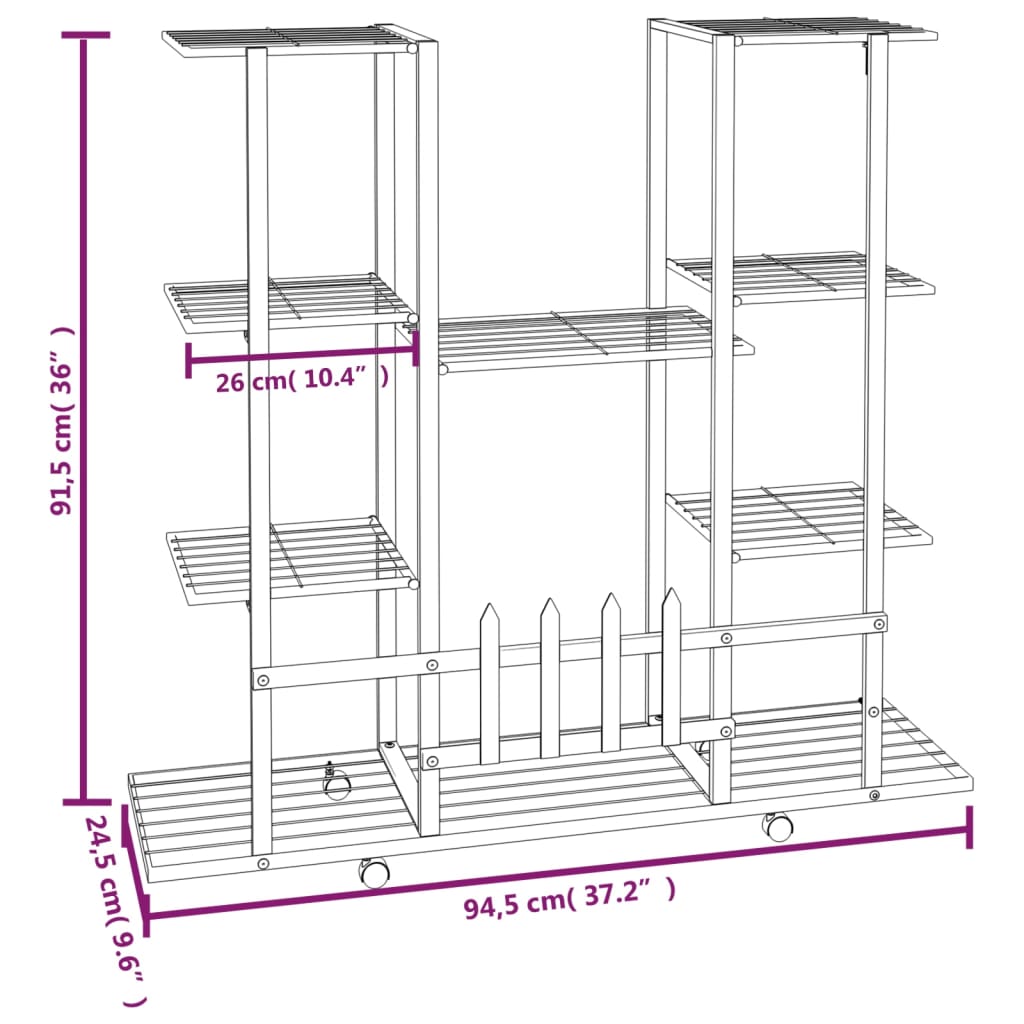 Portafiori con Ruote 94,5x24,5x91,5 cm Ferro Bianco - homemem39