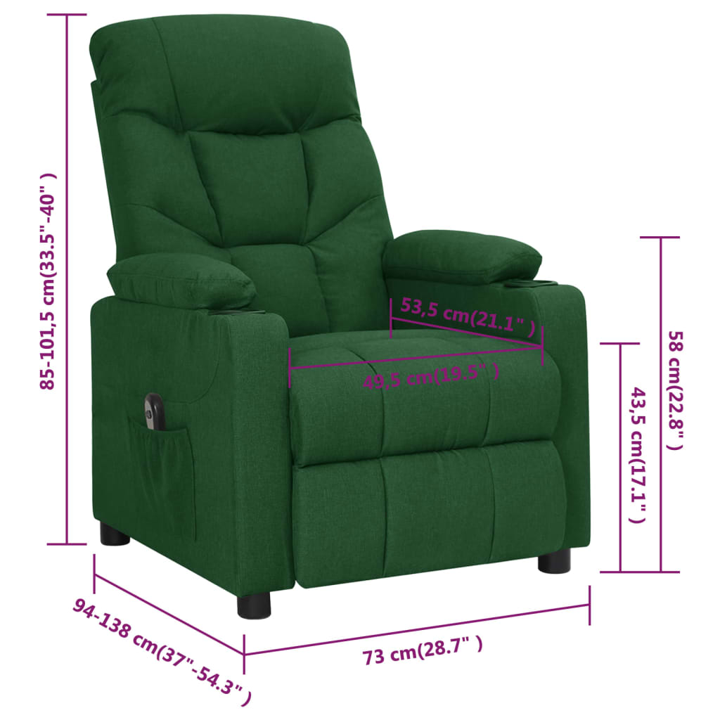 Poltrona Elettrica Reclinabile Verde Scuro in Tessuto | homemem39