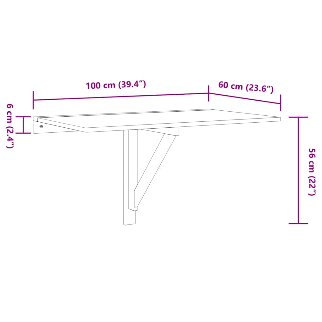 Tavolino Parete Pieghevole Rovere Fumo 100x60x56 cm Multistrato