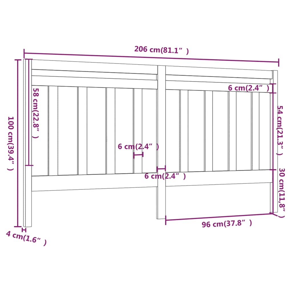 Testiera per Letto Nera 206x4x100 cm in Legno Massello di Pino | homemem39