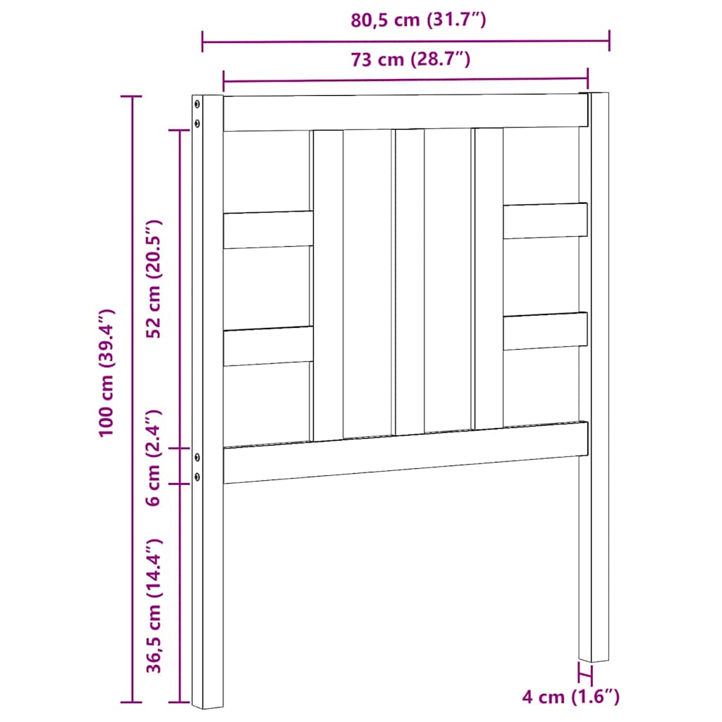 Testiera per Letto Nera 81x4x100 cm in Legno Massello di Pino | homemem39