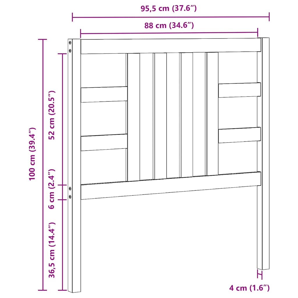 Testiera per Letto Ambra 96x4x100 cm in Legno Massello di Pino