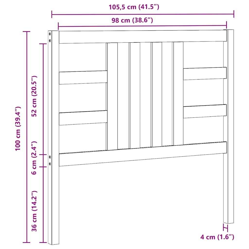 Testiera per Letto Ambra 106x4x100 cm in Legno Massello di Pino | homemem39