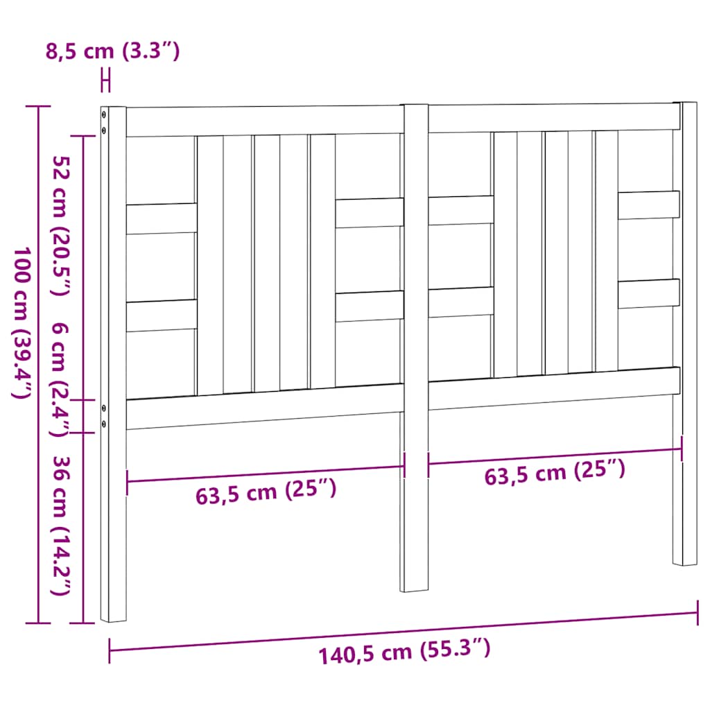 Testiera per Letto 141x4x100 cm in Legno Massello di Pino