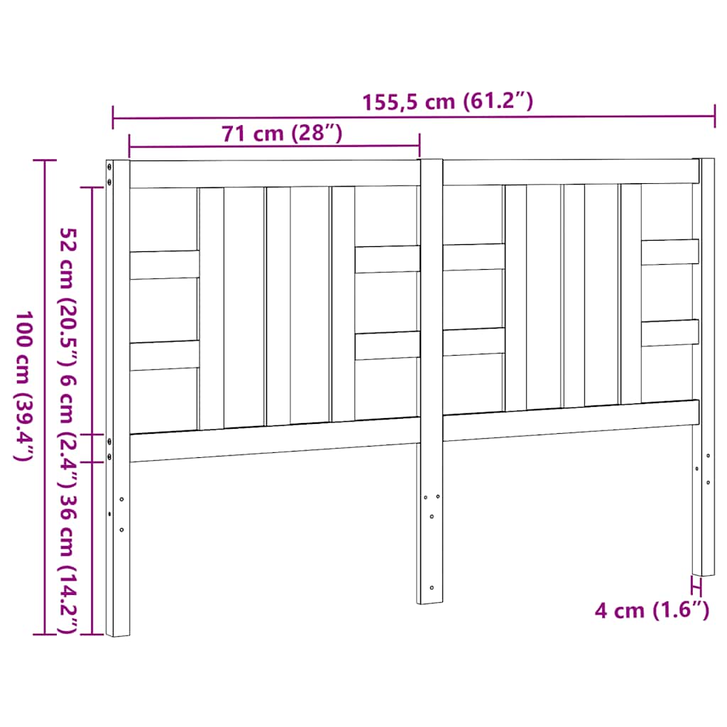 Testiera per Letto 146x4x100 cm in Legno Massello di Pino