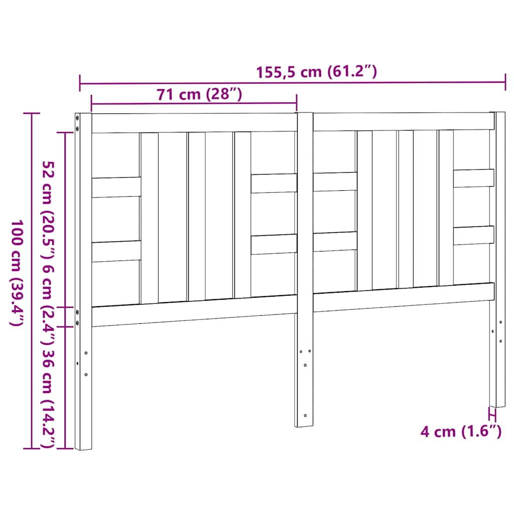 Testiera per Letto Ambra 146x4x100 cm in Legno Massello di Pino | homemem39