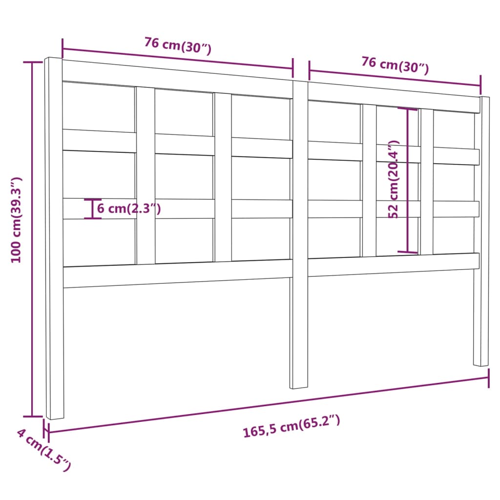 Testiera per Letto Nera 165,5x4x100cm in Legno Massello di Pino