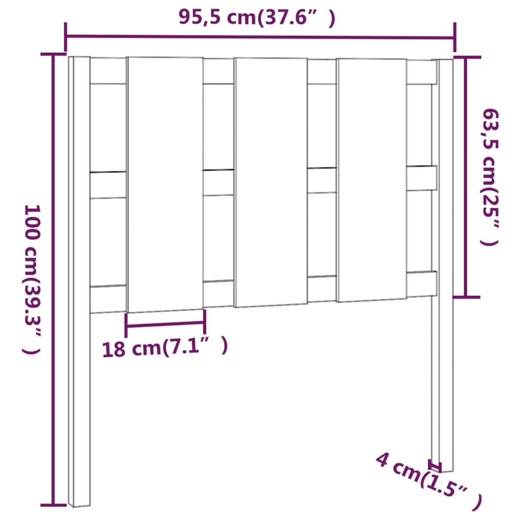 Testiera per Letto Nera 95,5x4x100 cm in Legno Massello di Pino | homemem39