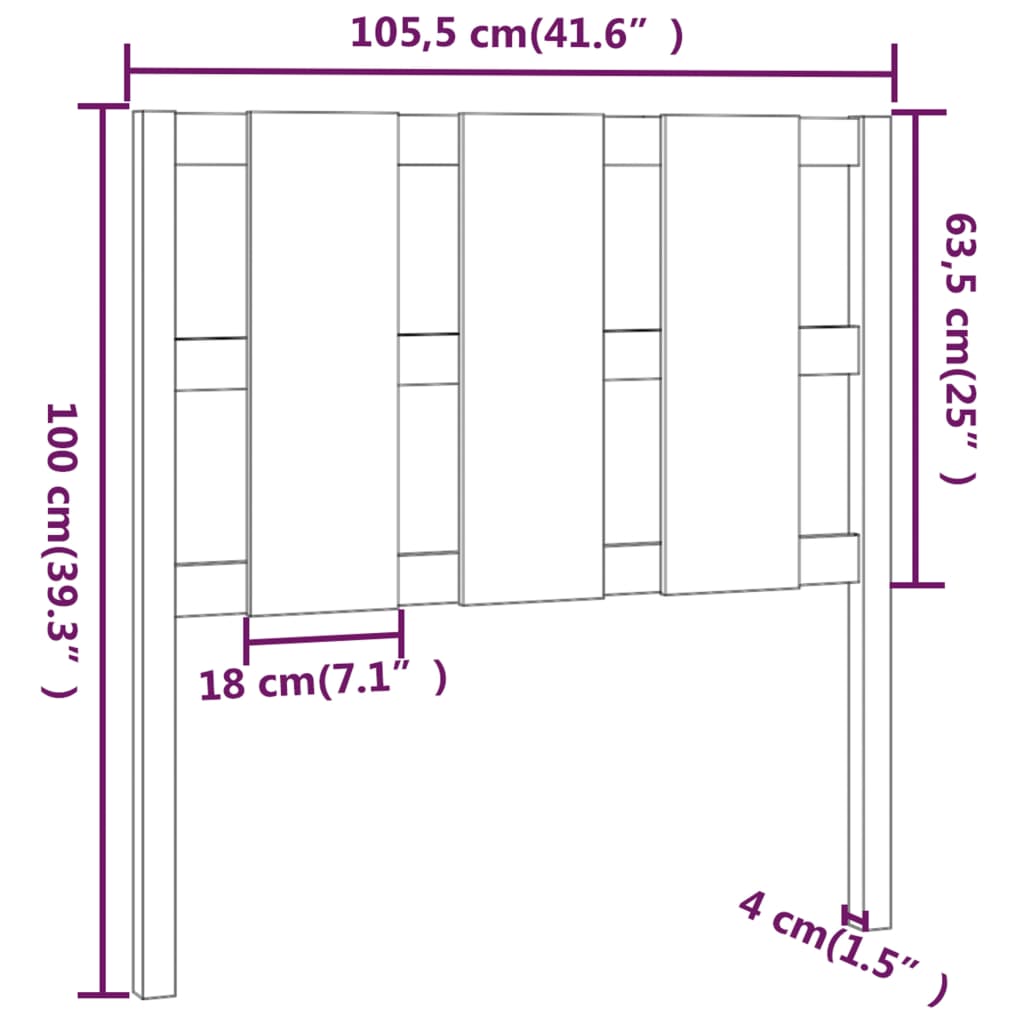 Testiera per Letto Nera 105,5x4x100cm in Legno Massello di Pino | homemem39